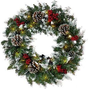 18" Christmas Winter Home Adornment Wreath with 50 Lights and Mixed Decorations